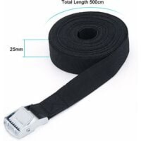 Pakkaus 2 kpl 5m x 25mm raskasta kiinnityshihnaa - Hihnat nokkasoljeilla - Musta