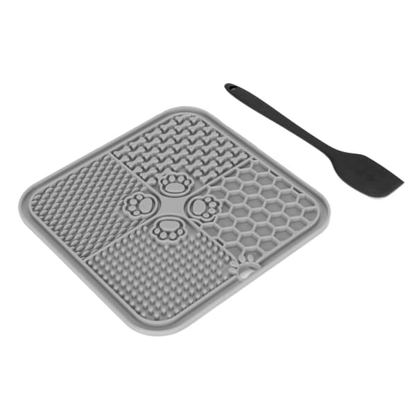 Pet Slicking Mat Silikon Hund Långsam Matare Pad med Sugkoppar för Valpar Katter Grå