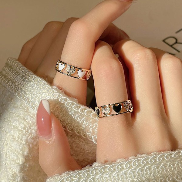 Modering Hul Geometrisk Kobber Hjerteform Dekor Fingerring til fest Black