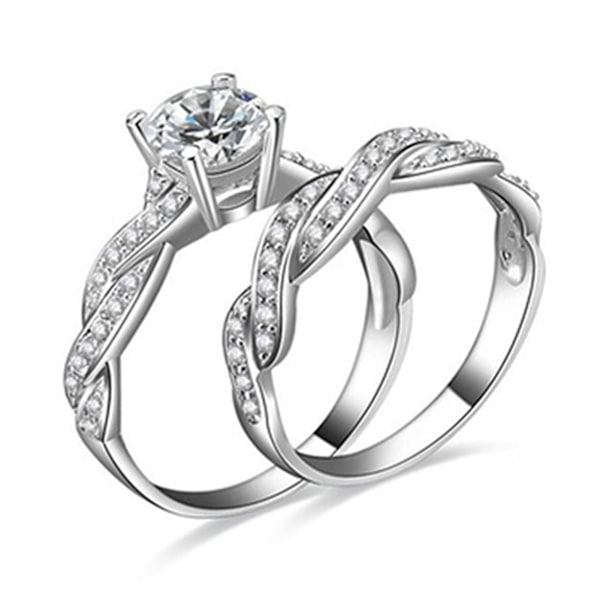 2st/ set Dam Ring Cross Design Dekorativa Smycken Tillbehör Strass Inlagd Ring För Bröllop US 9