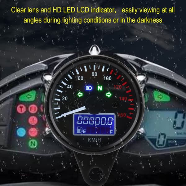 Universal 0~160KM/H Motorcykel Digital LED LCD Speedometer Omdrejningstæller Speedometer Retro Sort