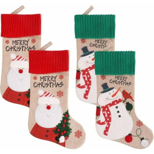 Julstrumpor, 4-pack Stor storlek 18" extra lång snögubbe Santa Claus Character Julstrumpor för familjen