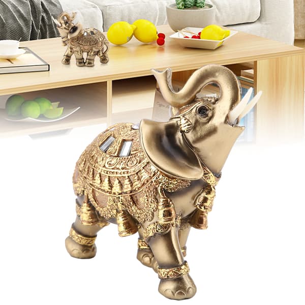Gylden Elefant Statue - Feng Shui Velstand Figur til Hjemindretning