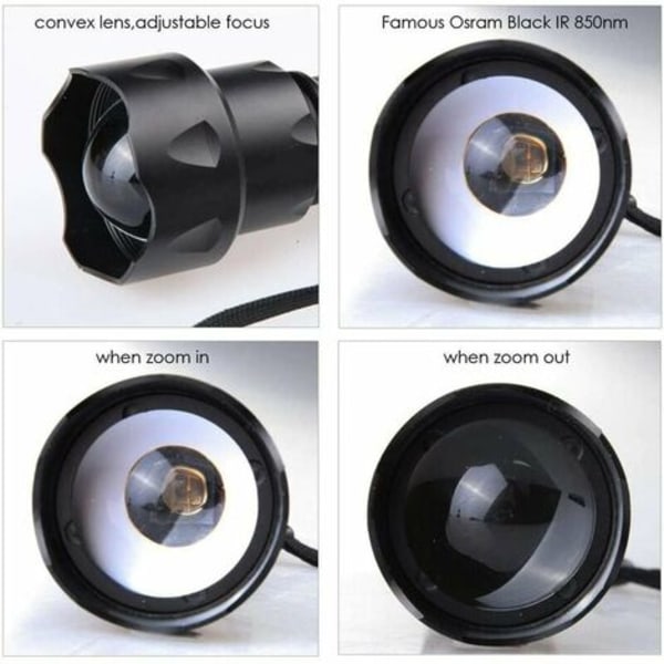 IR lommelygte lommelygte 850nm Infrarødt lys Night Vision Vandtæt Zoombar Night Vision Lampe 5W Kan bruges nattesyn