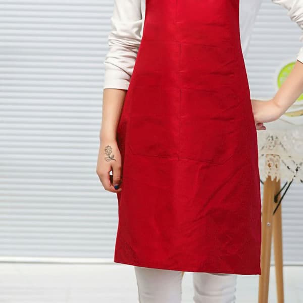Rött Köksförkläde med Fickor och Justerbar Rem Mjuk Polyester Unisex Kockförkläde