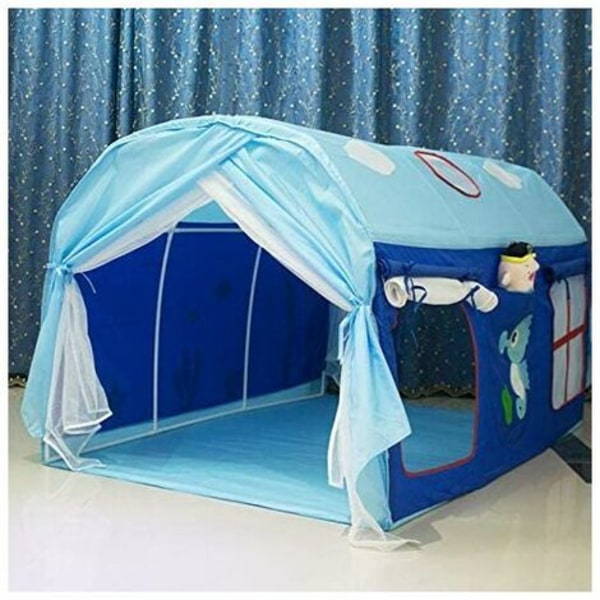 Spela Tent Garden Game House på avtagbar säng för barnflicka pojke - blått hus