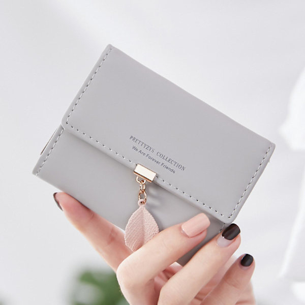 Liten plånbok För Kvinnor Rfid Flickor Plånbok Läder Vegan Löv Pendel Korthållare Organizer Blixtlås Myntväska A916-1149 Gray