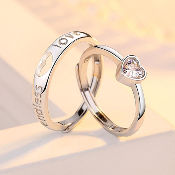 Par Knuckle Ring Sæt Rhinestone Hjerte Form Åbning Matchende Par Ring Sæt Fødselsdagsgave Mens