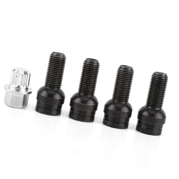 M14x1 5mm Sort Stål Hjulbolt Låsemøtrik Sæt Med Nøgle 4+1