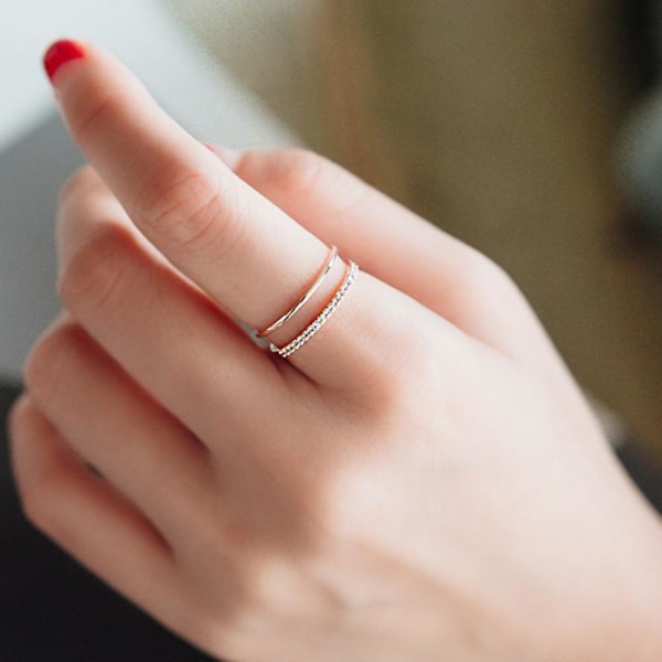 Simple Kvinder Bryllup Rhinestone Indlagt Dobbelt Layer Åben Ring Finger smykker Golden