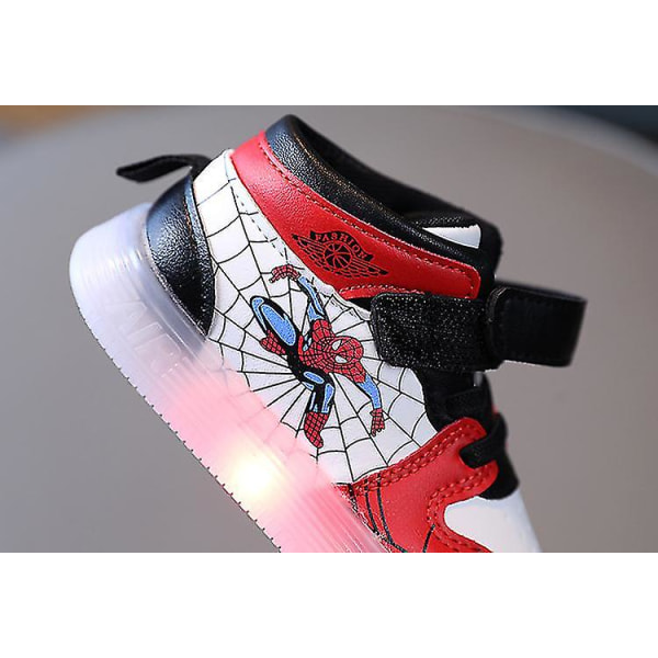Boys Sports Shoes Spiderman Light Up Sneakers Kids Led Glowing Running Shoes 26 Red Plus Cotton