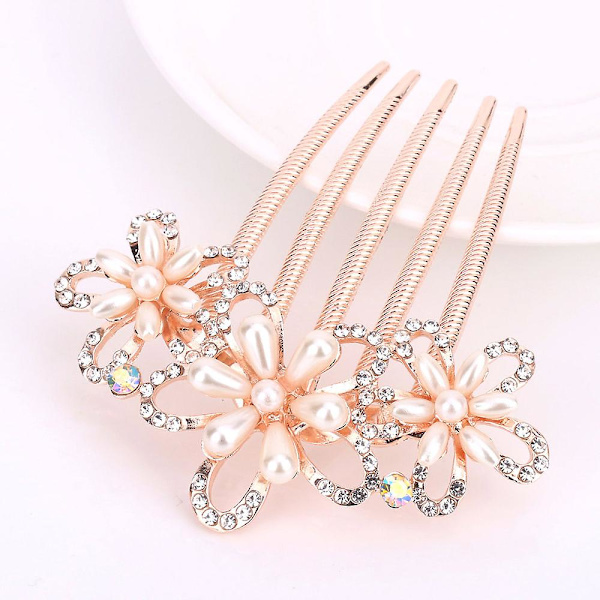 Solblomma Fem tänder Rhinestone Insert Kam Hårtillbehör Brudhuvudbonad H