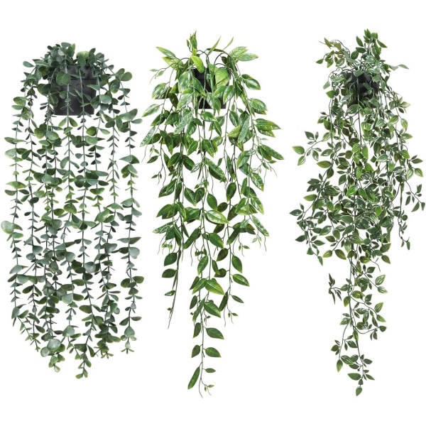 Kunstige hængende planter 3 Pack falske potteplanter til væg Hjem Soveværelse Kontor Indretning