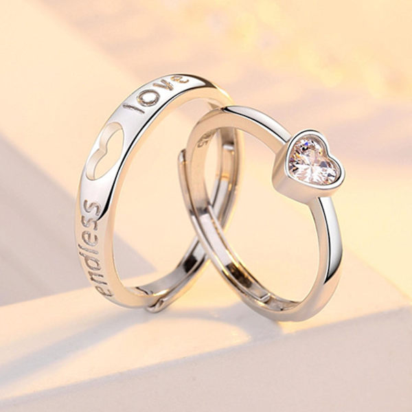 Par Knuckle Ring Set Strass Hjärtform Öppning Matchande Par Ring Set Födelsedagspresent Womens