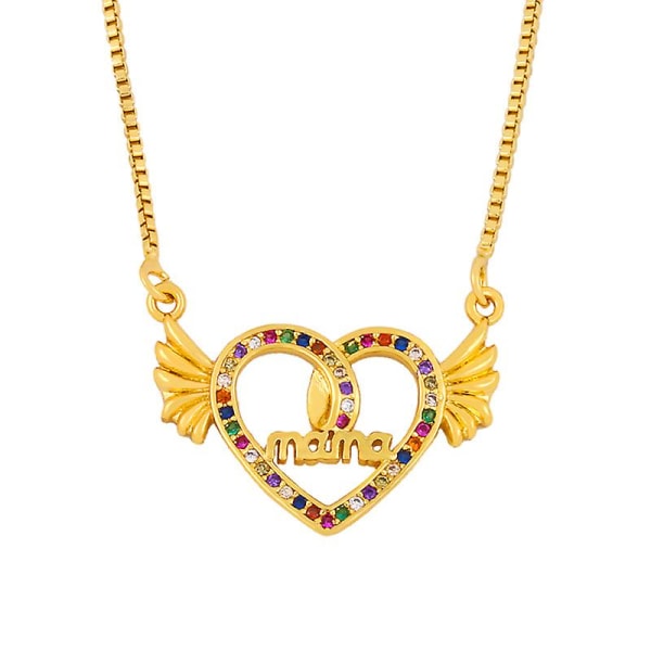 Halsband present till mamma Zircon Mama Heart Stud Modesmycken Ac8277 Rainbow