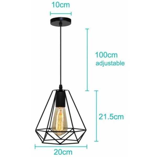 Sæt med 3 moderne pendellamper 20 cm, elegant lysekrone-pendel, metalskærm, burformet lysarmatur, sort