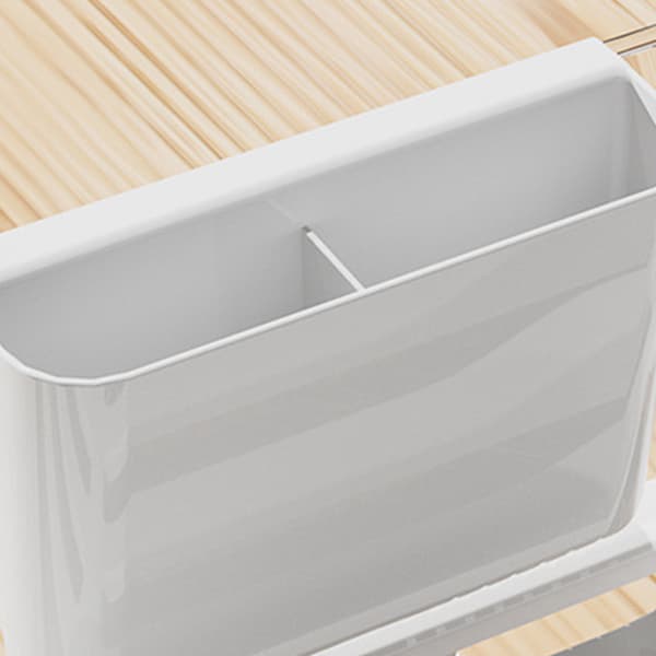 Oppvaskstativ i plast, transparent hvit, redskapsholder, dreneringsvisualisering