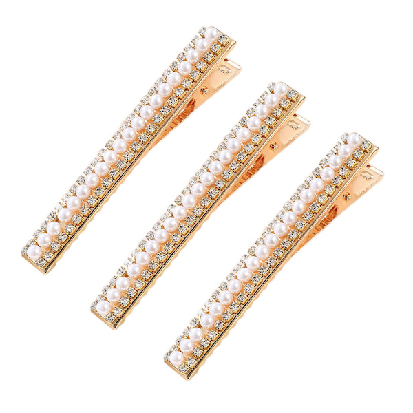 Förpackning med 3 strass pärlor hårklämmor Artificiell pärla Flat Bangs Pin Sido Pin