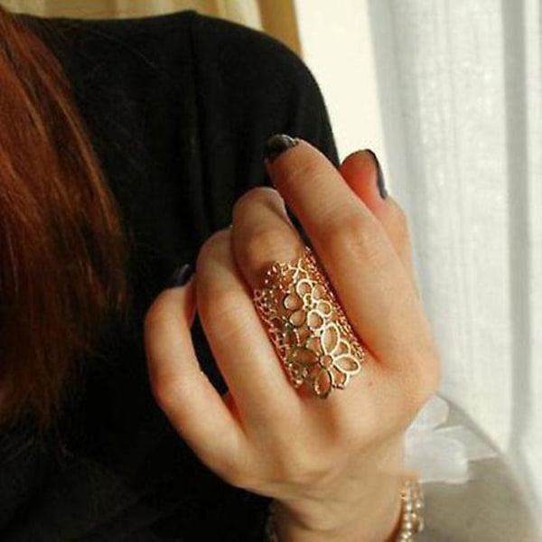 Modesmycken Kvinnor Hollow Flower Legering Justerbar öppning Party Bal Ring Golden