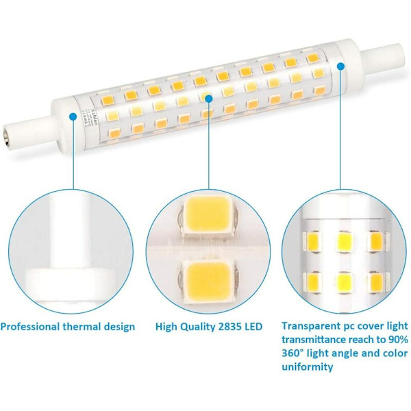 R7S LED 118mm Dæmpbar 10W, R7S 118mm Pærer Varm hvid 3000K, 10 Watt Tilsvarende halogenlampe 48W 60W 75W, 1000LM, 360 D