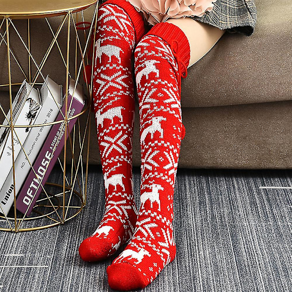 Naisten neulotut pitkät sukat, yli polven thermal Red