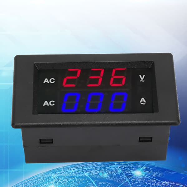 Digital LED voltmeter/strømmåler - AC 100~300V, 0-100A (rød/blå)
