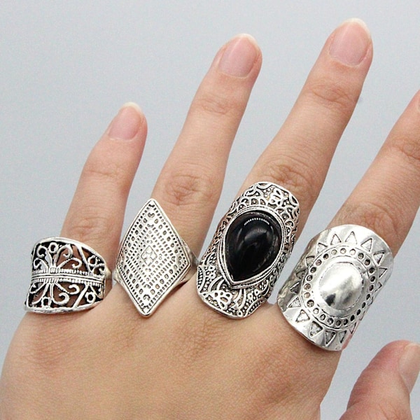 4st/ set Bohemian Style Unisex Ring Slitstark Lättvikt Super Cool Fidget Ring För Fest