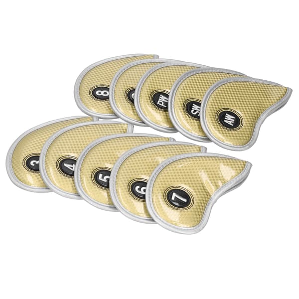 10-pack Golf Iron Head Covers PU Vattentäta Skyddande Golftillbehör Guld