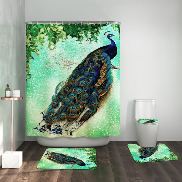 Peacock- printed wc-lattiamatot Set, neliosainen liukumaton matto,