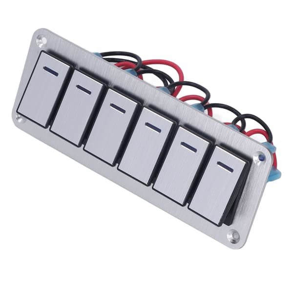 Vippebryterpanel 6 Gang Vanntett 5 Pins Bilstrømbryter 12V 24V Blå LED