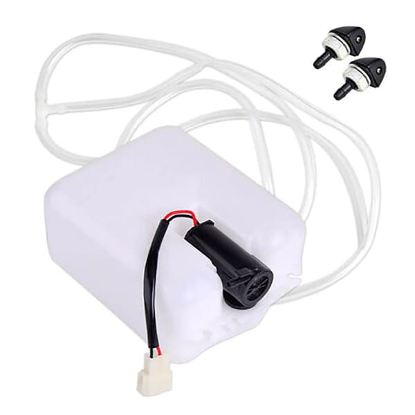 2-pins vindusspylerbeholder for bil med 12V pumpe, slange og dyser