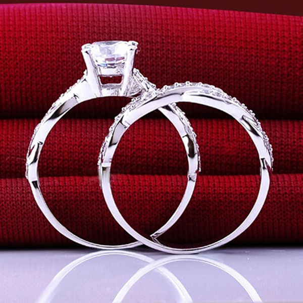 2st/ set Dam Ring Cross Design Dekorativa Smycken Tillbehör Strass Inlagd Ring För Bröllop US 8