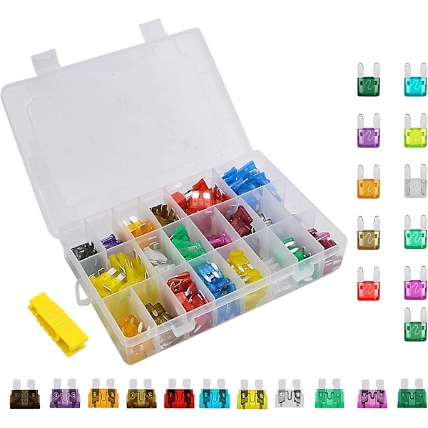 300 st Bilsäkring Mini Bilsäkring Diverse Bil Standard Bladsäkring, Mekanisk säkring med 1 säkringsavdragare (2a, 3a, 5a, 7.5a, 10a, 15a, 20a, 25a, 30a, 35a, 4