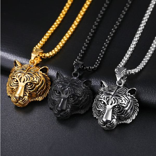 Dominoiva Tiger Head ruostumattomasta teräksestä valmistettu kaulakoru