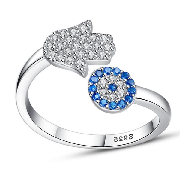 Kvinnors modeblomma Hamsa Hand Rhinestone Inläggningar Öppna Finger Ring Smycken Present