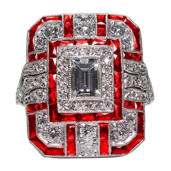 Bröllopsförlovning Kvinnor Retro Cubic Zirconia Inläggningar Square Finger Ring Smycken Orange Red US 8