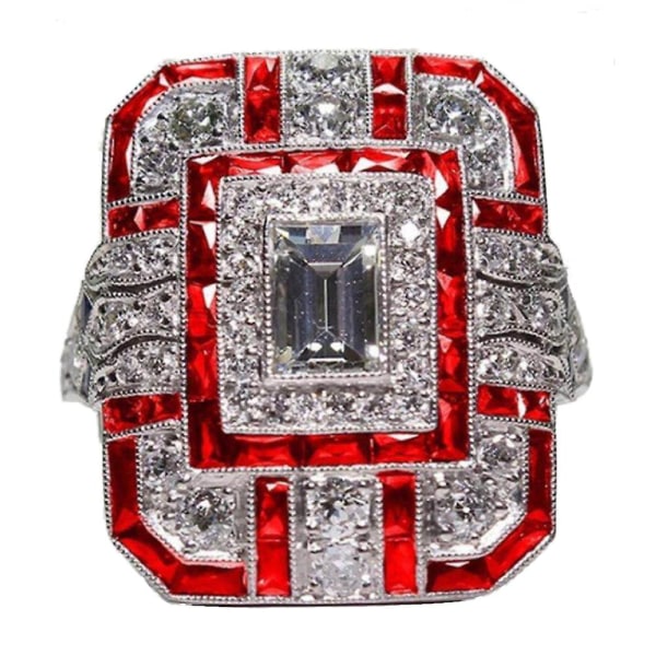 Bryllupsforlovelse Kvinder Retro Cubic Zirconia Indlagt Firkantet Finger Ring smykker Orange Red US 9