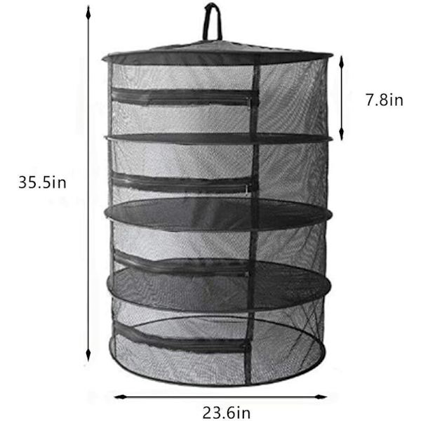Net urtetørrer 4 lag urtetørrer sort mesh hængende tørrestativ med lynlås, diameter 60 cm