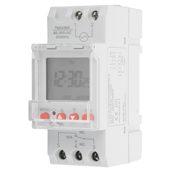 Tidsbryter 24 Timer Digital Analog Programmerbar LCD Bakgrunnsbelysning Din Skinne TM928BK 85‑265V 30A