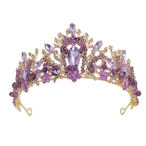 Brude Krone Hovedbeklædning Bryllup Fødselsdag Krone Hovedbeklædning Lilla Rhinestones Retro Luksus hår
