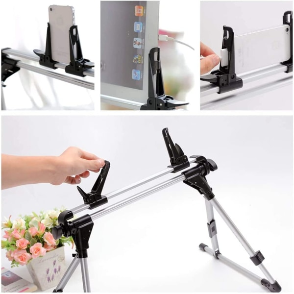 Sengetabletstativ, justerbar sammenfoldelig tabletholder til iPad iPhone Phone Tablet Kindle (sort)