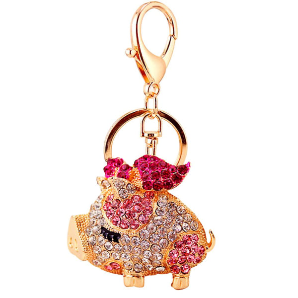 1 st Söt djur gris nyckelring Kristall strass smycken för barn handväska hänge handväska dekorationer semester gåva kvinnor Pink