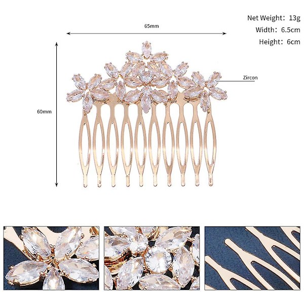 Morsiamen häät morsiamen päähine, kamma Marquise Zircon Side -hiusharja HS J6527G