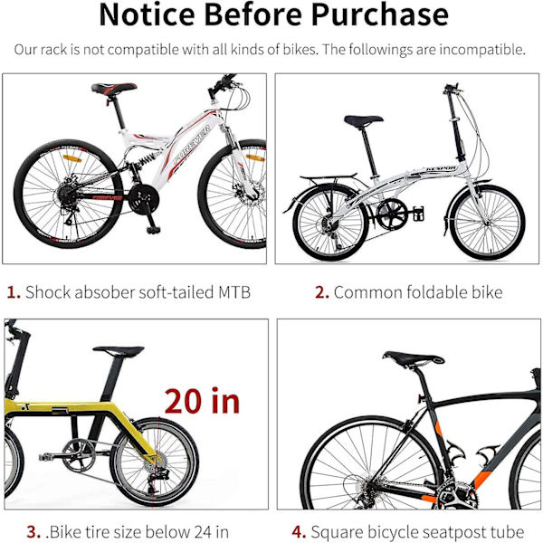 Piao 110lb Kapacitet Næsten universal justerbar cykellaststativ Cykeludstyrsstativ Fodstativ Cykelbagagebærerstativer med reflekterende logo