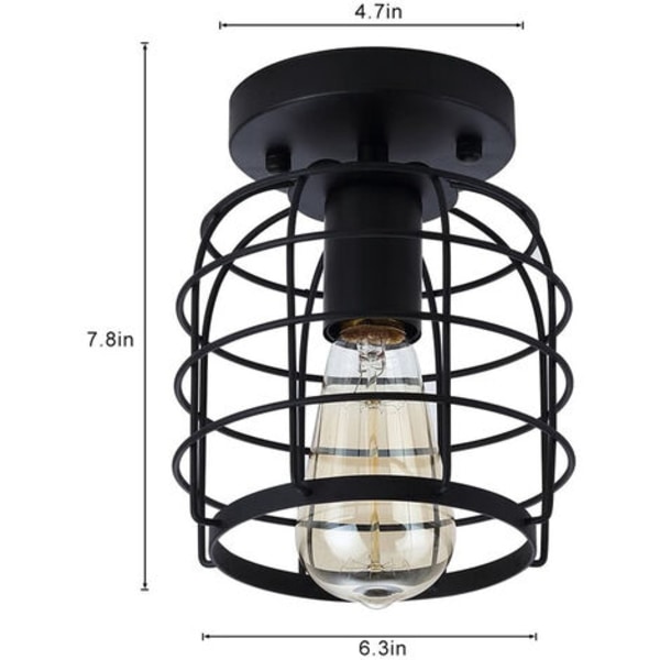 Let industriel retro metalbur loftslampe, planmonteret pendel (pære medfølger ikke, A)