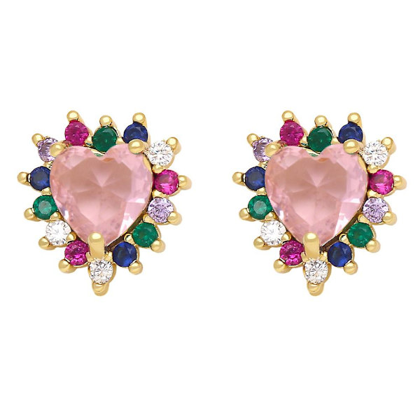 Örhängen Vintage Zircon Heart Stud Modesmycken Ac10156 Pink