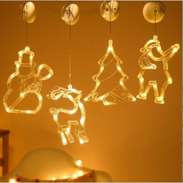 Julegardinlys, vinduesdekorationslys, varmt hvidt lys med sugekop, LED-sugekoplys, LED-strenglys