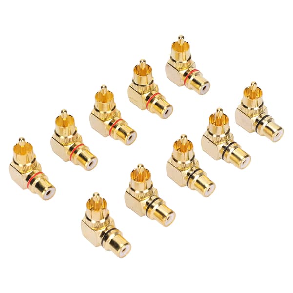 10-pack 90 graders rätvinklig RCA hane till hona guldpläterad kopparadapter