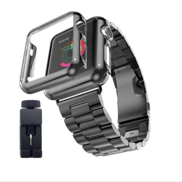 Metallure Udskiftningsrem i rustfrit stål til Apple Watch 45 mm 1,77 tommer sort