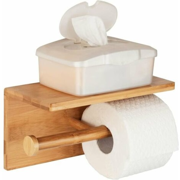 WC-paperiteline hyllyllä 2 puista wc-paperirullaa
